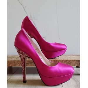 Steve Madden Y2K Heels Partyyy Platform Pumps Womens 7M Pink Satin Jewel Studded